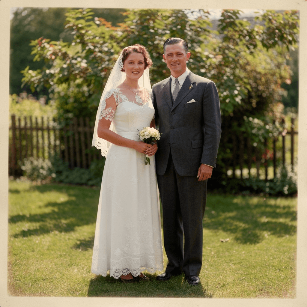 My grandmother's wedding photo from the 1938, brought to life, restored in color
