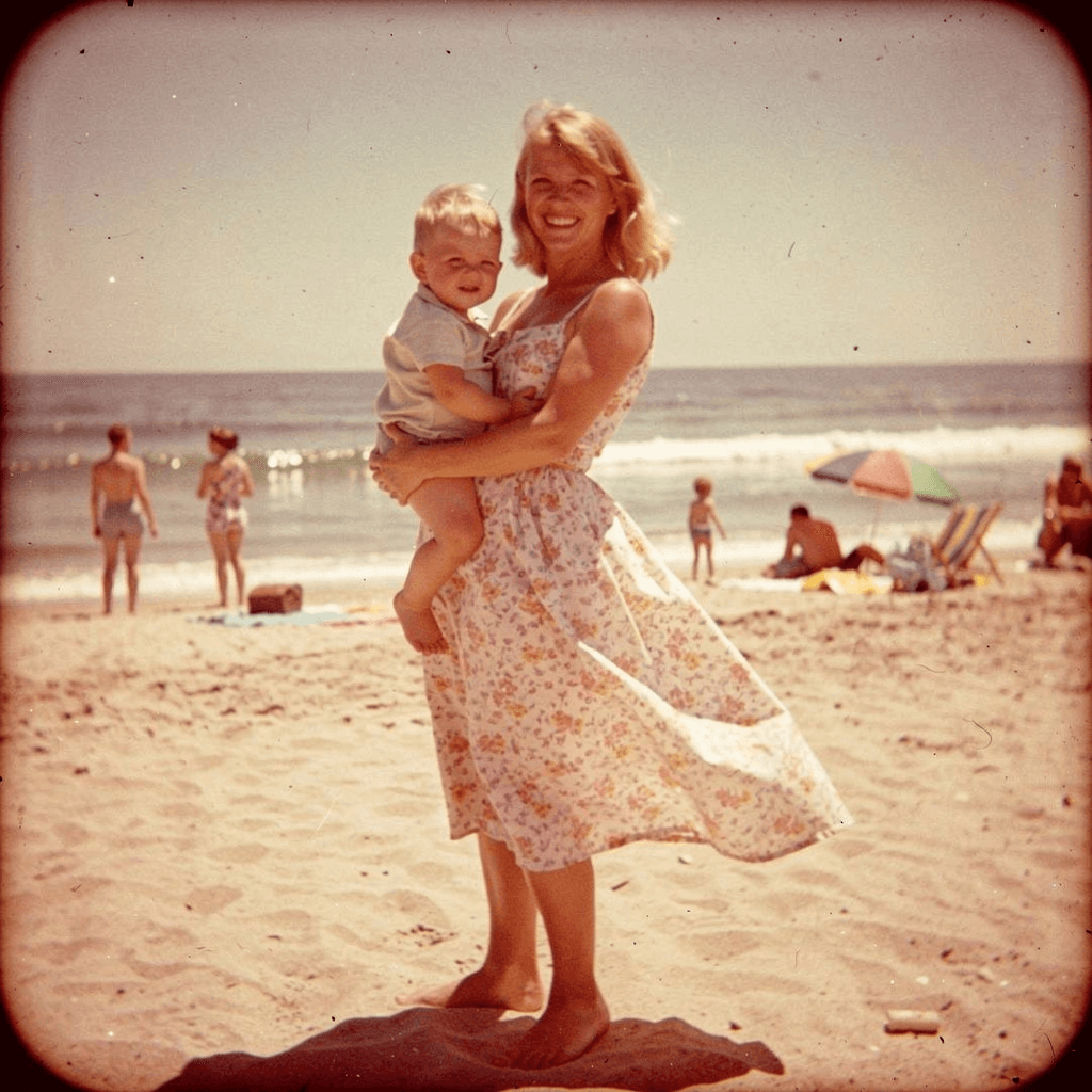 My mother with me during a vacation trip in California, 1964, before restoration